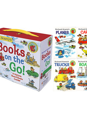 英文原版 Richard Scarry's Books on the Go 盒装4册纸板书 斯凯瑞 奇妙交通工具 儿童认知绘本