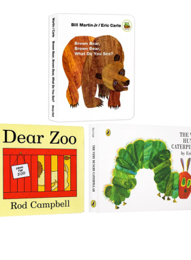 英文原版启蒙绘本3册 好饿毛毛虫 The Very Hungry Caterpillar 棕熊 Brown Bear 动物园 Dear Zoo 3册