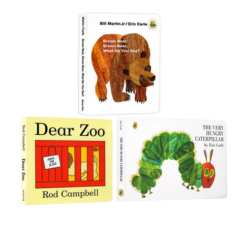 英文原版启蒙绘本3册 好饿毛毛虫 The Very Hungry Caterpillar 棕熊 Brown Bear 动物园 Dear Zoo 3册