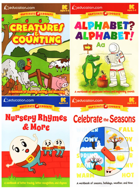 英文原版 Captivate Educate系列 美国幼儿认识教育教辅练习书4册 Education 字母数字时间单词