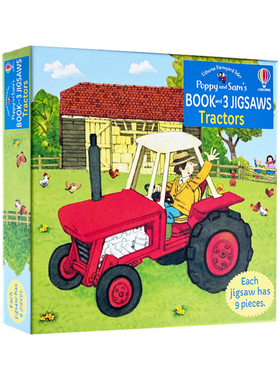 英文原版绘本 Usborne Poppy and Sam's Book and 3 Jigsaws: Tractors 尤斯伯恩拼图游戏书 22年新品 亲子共读绘本和3张拼图