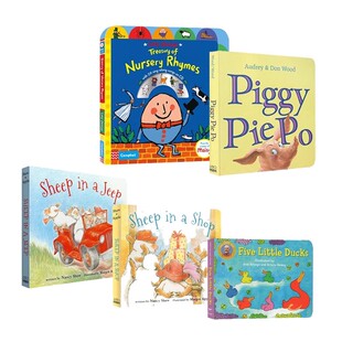 英文原版韵文纸板5册 Five Little Ducks 五只小鸭子 Sheep in a Jeep/Shop小羊向前冲 Nursery Rhymes韵文歌谣 吴敏兰 廖彩杏推荐