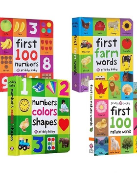 英文原版 启蒙认知100词系列 4册纸板书 First 100 Numbers/Colors Shapes/Farm/Nature 幼儿图解词典 宝宝英文原版绘本