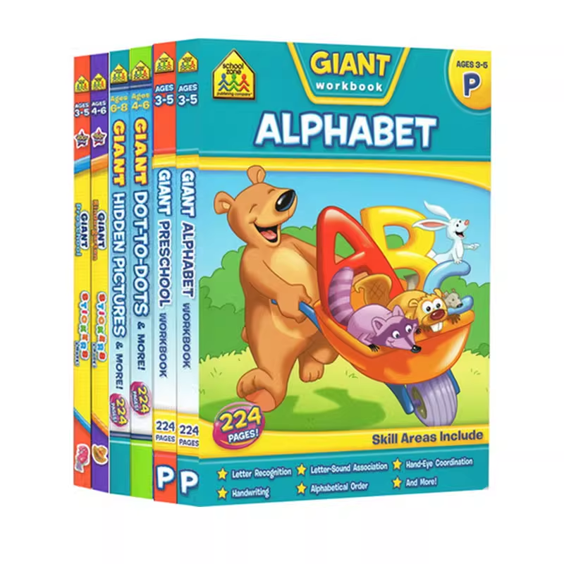 3-8岁趣味练习 6册 School Zone Giant workbook Alphabet Reading Hidden Pictures 儿童初级练习册  家庭练习册 英文原版