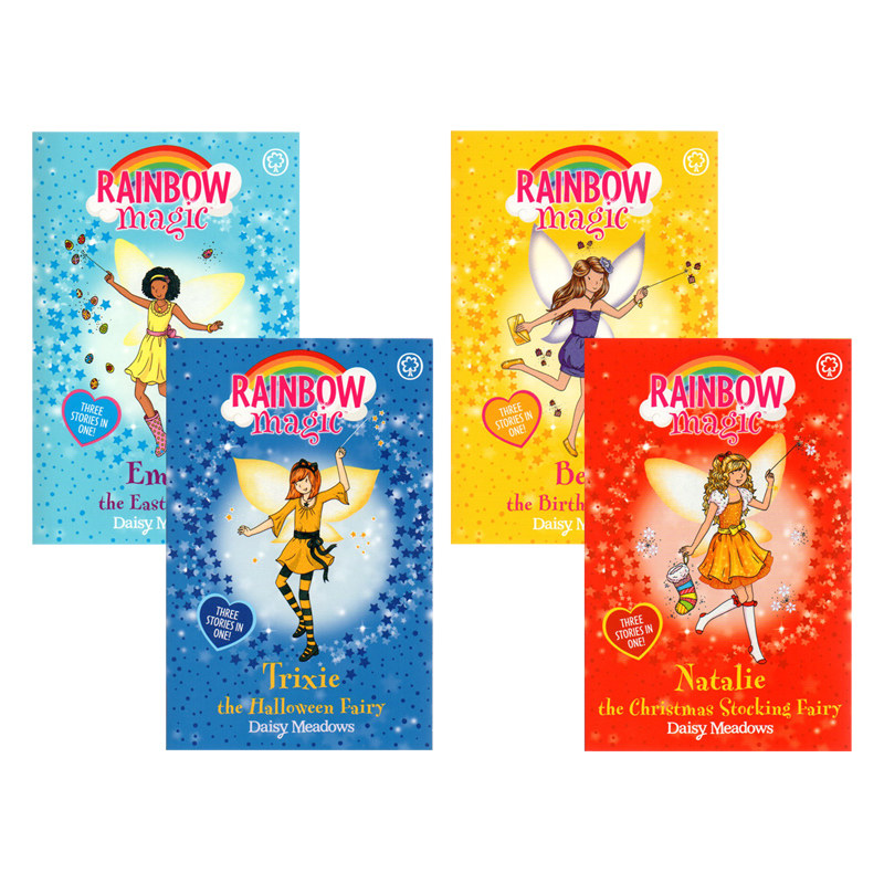 英文原版 The Rainbow Magic 彩虹魔法仙子章节书系列 4册 节日套装 圣诞节 儿童课外兴趣阅读 初级桥梁章节小说