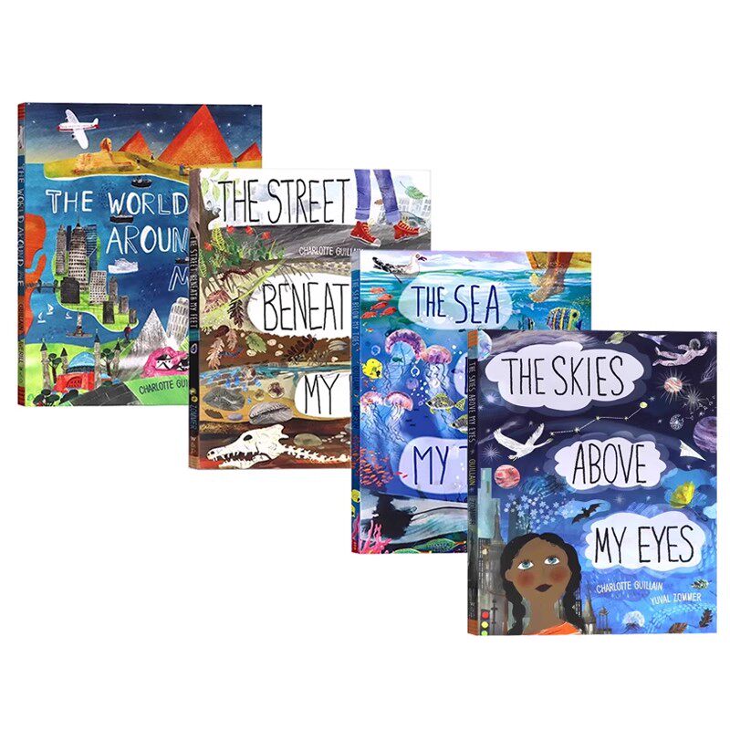 上天入地冒险之旅系列全5册 英文原版The Skies Above My Eyes 我眼中的天空周围的世界 脚下的大海和街道 精装大开本 科普折叠书