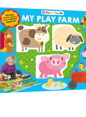 英文原版 Puzzle Play Set My play farm 农场场景 含3册单词书 幼儿算数认知启蒙  亲子互动趣味字母拼图游戏书 Roger Priddy