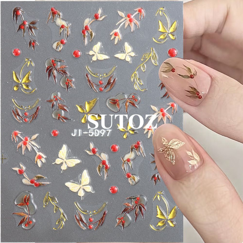 美跨境5D美甲贴纸春日樱桃红豆