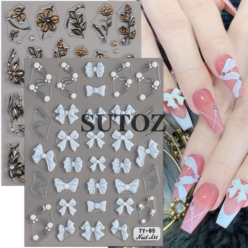 美跨境新款浮雕美甲贴纸甜美清新