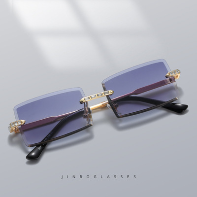 Frameless cut edge Sunglasses Women's diamond inlaid ver