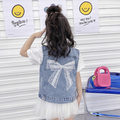 儿童马夹女孩坎肩 2026新款 女童牛仔马甲薄款 春秋洋气宝宝背心童装