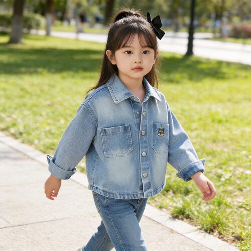 女童春秋韩版牛仔学院风衬衫
