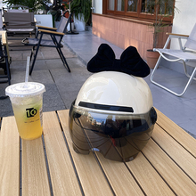 原创蝴蝶结电动摩托车头盔国标3C认证四季通用粉色女款半盔安全帽