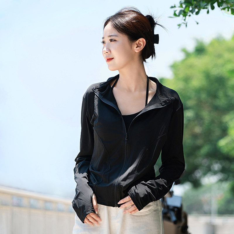 夏季收腰防晒衣纯色户外骑行防晒服轻薄透气冰感外套女款冰丝凉感