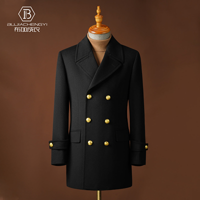羊毛大衣男士秋冬款双排扣英伦风中长款呢子高端peacoat海军大衣