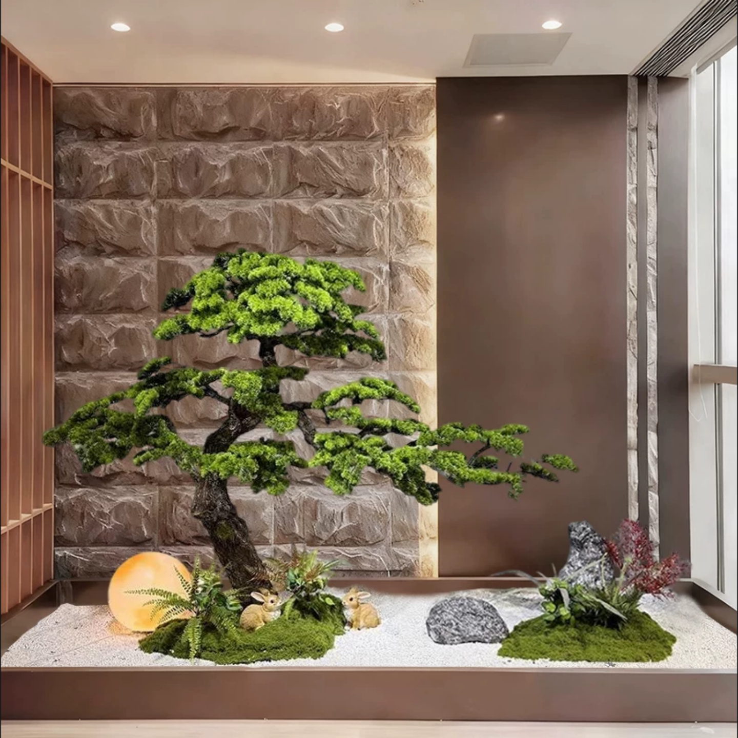仿真迎客松树大型假树新中式室内户外楼梯下枯山水造景绿植干景摆