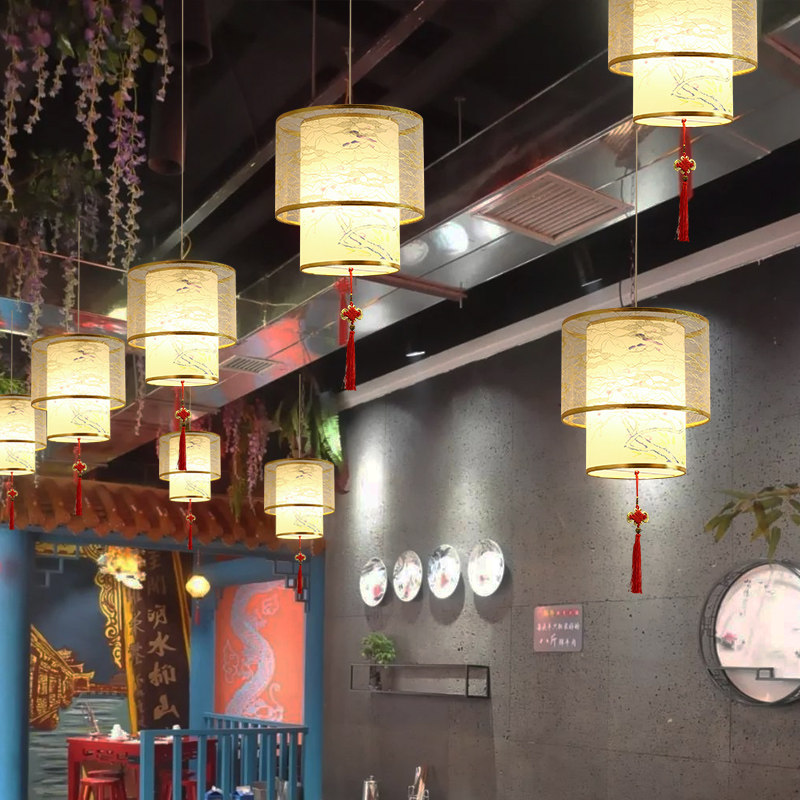 2021吊灯手工编织年新火锅店面馆吧台饭店餐厅古风灯阳台灯笼