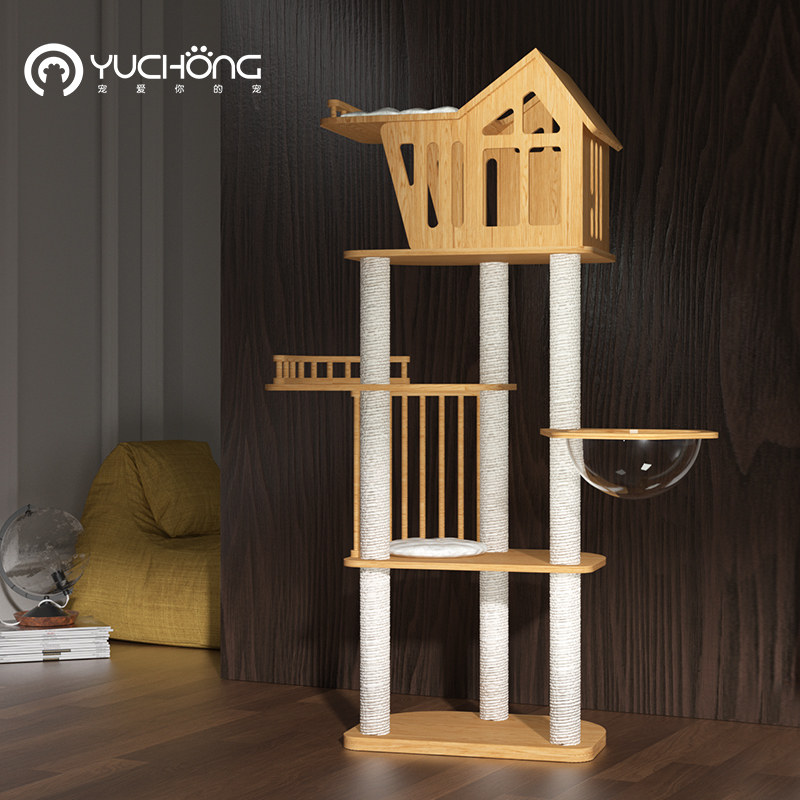 实木猫爬架大型猫窝猫树一体剑麻柱不占地太空舱通天柱豪华猫爬柱