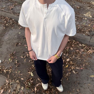 ZOZOFOREST结构亨利领拼接短袖