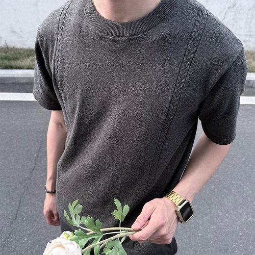 ZOZO FOREST【3222】“双链绞花”老钱休闲通勤碎花纯棉针织t恤