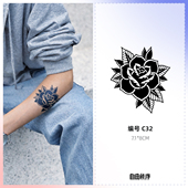 C32 玫瑰徽章草本纹身贴女男防水持久不反光ins风贴纸