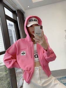 短款连帽外套女2021春季新款韩版宽松休闲简约减龄chic卫衣开衫潮