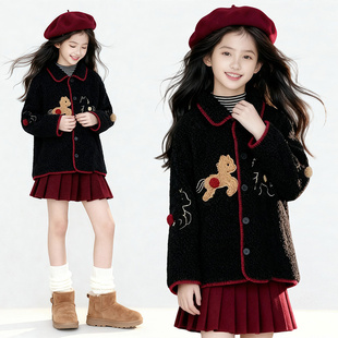 女童外套2025秋冬装新款加厚中大童毛毛衣羊羔毛保暖冬季衣服上衣