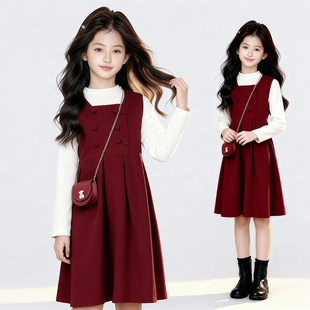 女童红色连衣裙秋冬季2025年新款新年喜庆时髦加厚拜年服洋气裙子