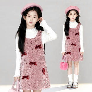 高级感加厚洋气蝴蝶结时髦连衣裙套装 新款 潮 2025年韩版 女童秋冬季