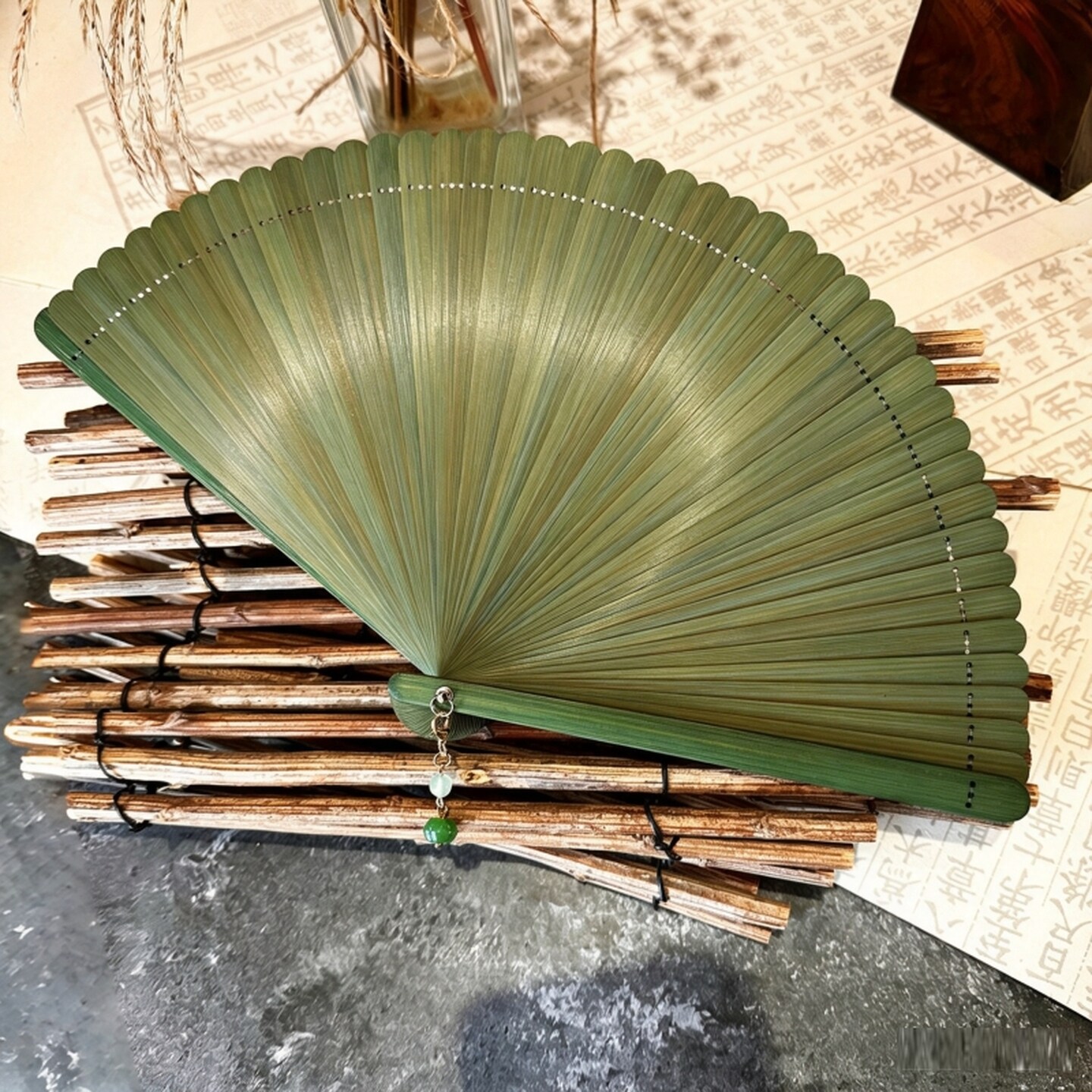 折扇结实耐用新中式国风古风简约中式全竹扇子宋式配汉服青绿折扇