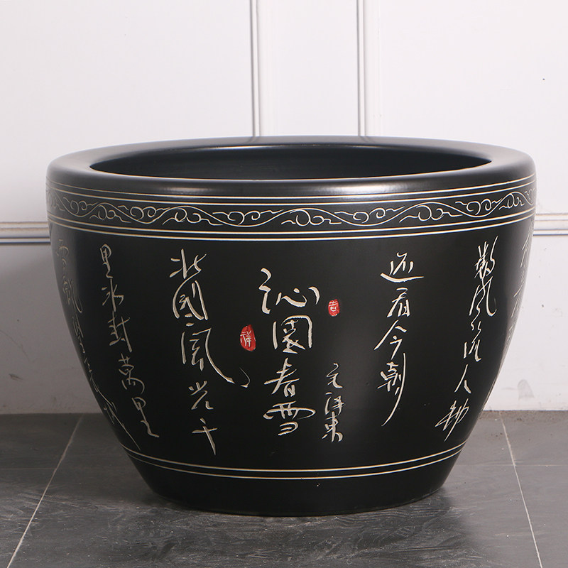 庭院陶瓷大缸古法养鱼缸落地缸可配实木座接水缸荷花缸碗莲睡莲盆