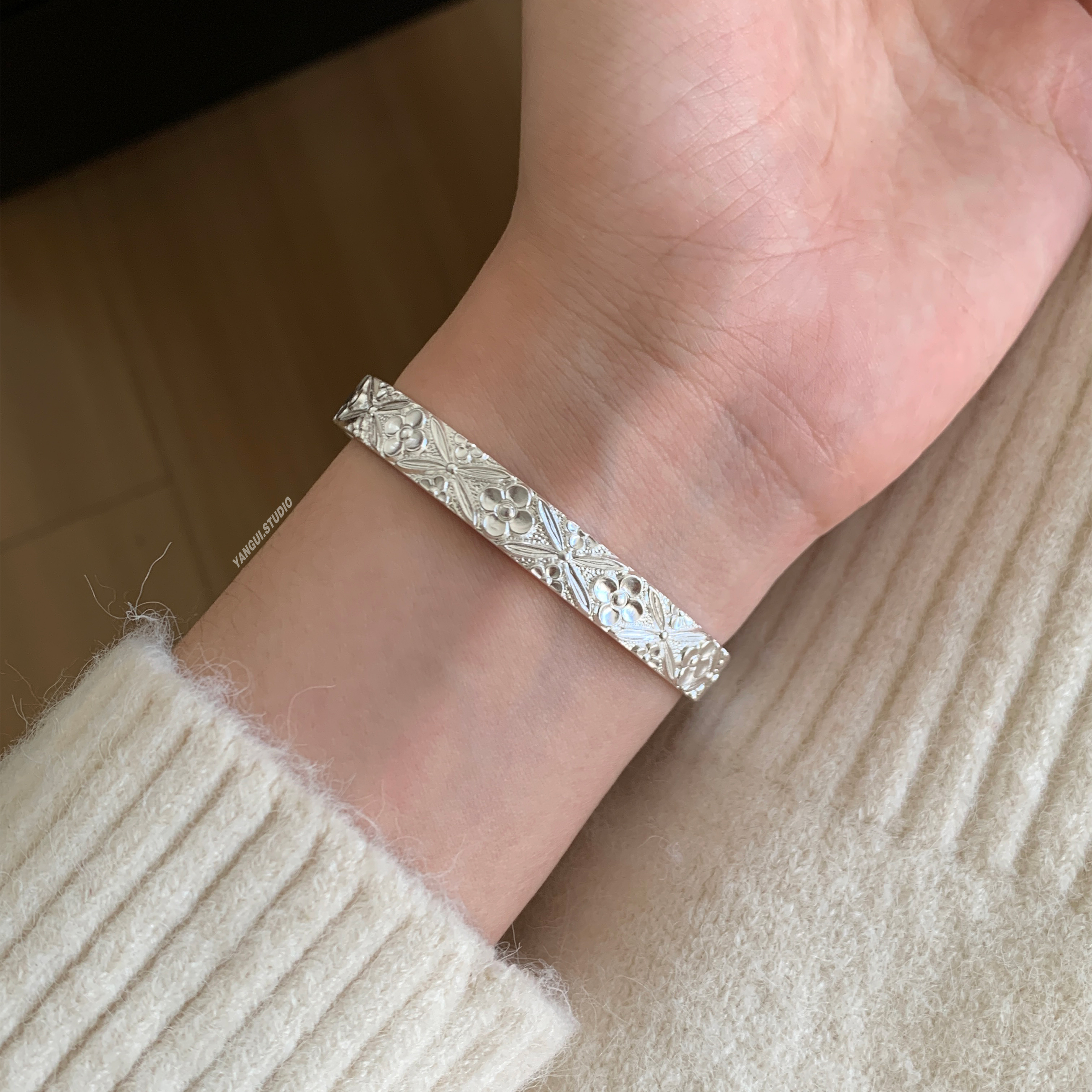 燕归素木舟国风足银轻奢百搭手镯