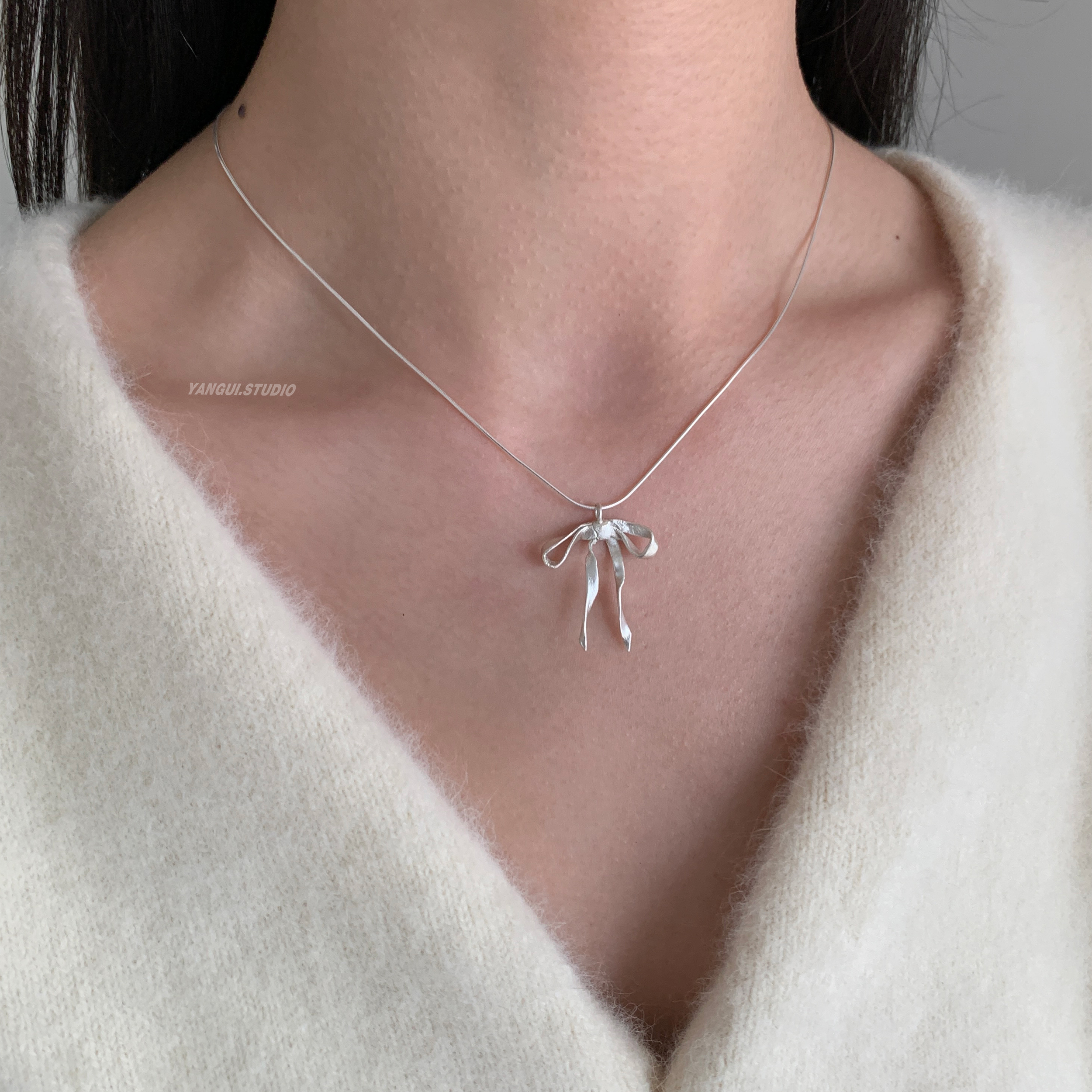 燕归梦结极简风纯银百搭项链女