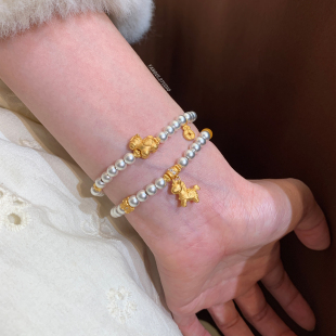 Yangui燕归「禧马运」国风足银999珠子纯银吊坠小马百搭情侣手链