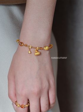 Yangui原创「南方有意」国风新中式虎眼石黄塔晶纯银主坠百搭手链