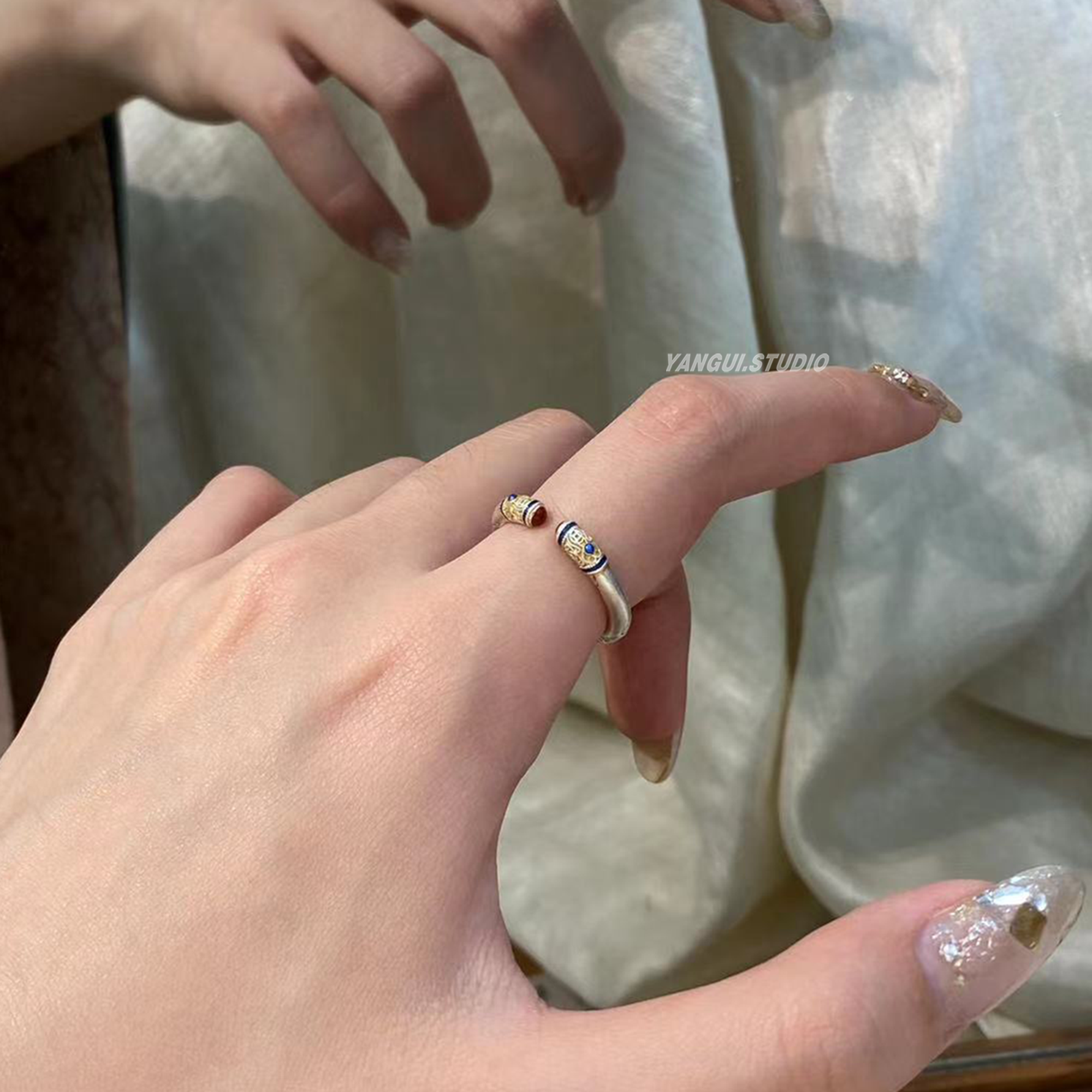 Yangui燕归「梨花戒指」珐琅国风新中式足银999实心推拉轻奢小众,饰品/流行首饰/时尚饰品新,戒指/指环,淘宝优惠券,粉丝福利购,淘宝优惠卷