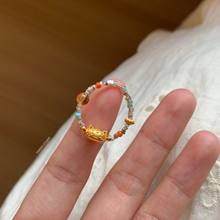 Yangui原创「法棍小猫戒指」国风新中式纯银s925碎银子小众百搭女