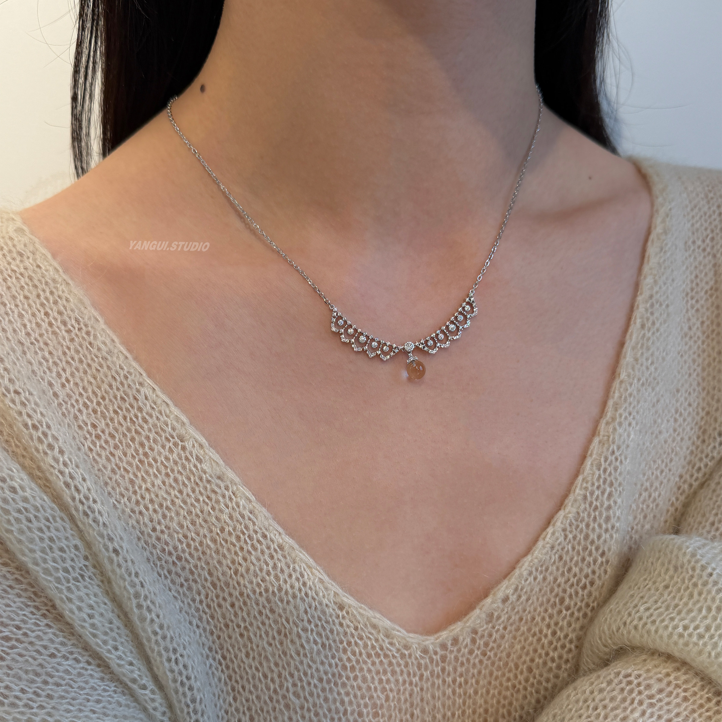 Yangui燕归「白照灵」时尚轻奢纯银925锁骨链白水晶百搭流行项链