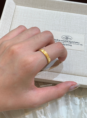 燕归戗刻柔光纯银轻奢叠戴戒指女