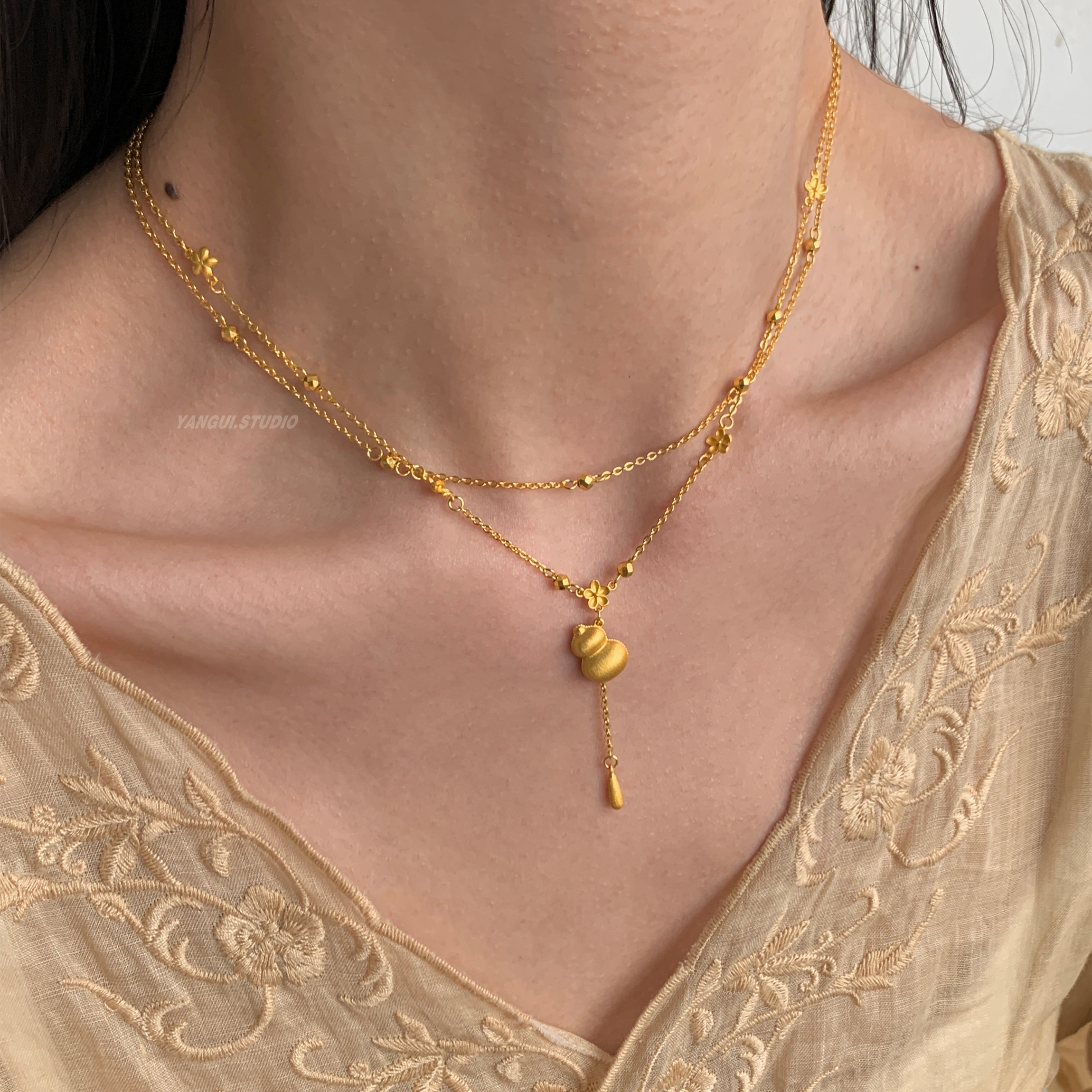 燕归桂苏葫芦足银描金轻奢项链女