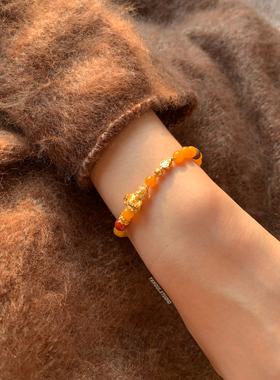 燕归财亨通黄玉南红纯银手链女