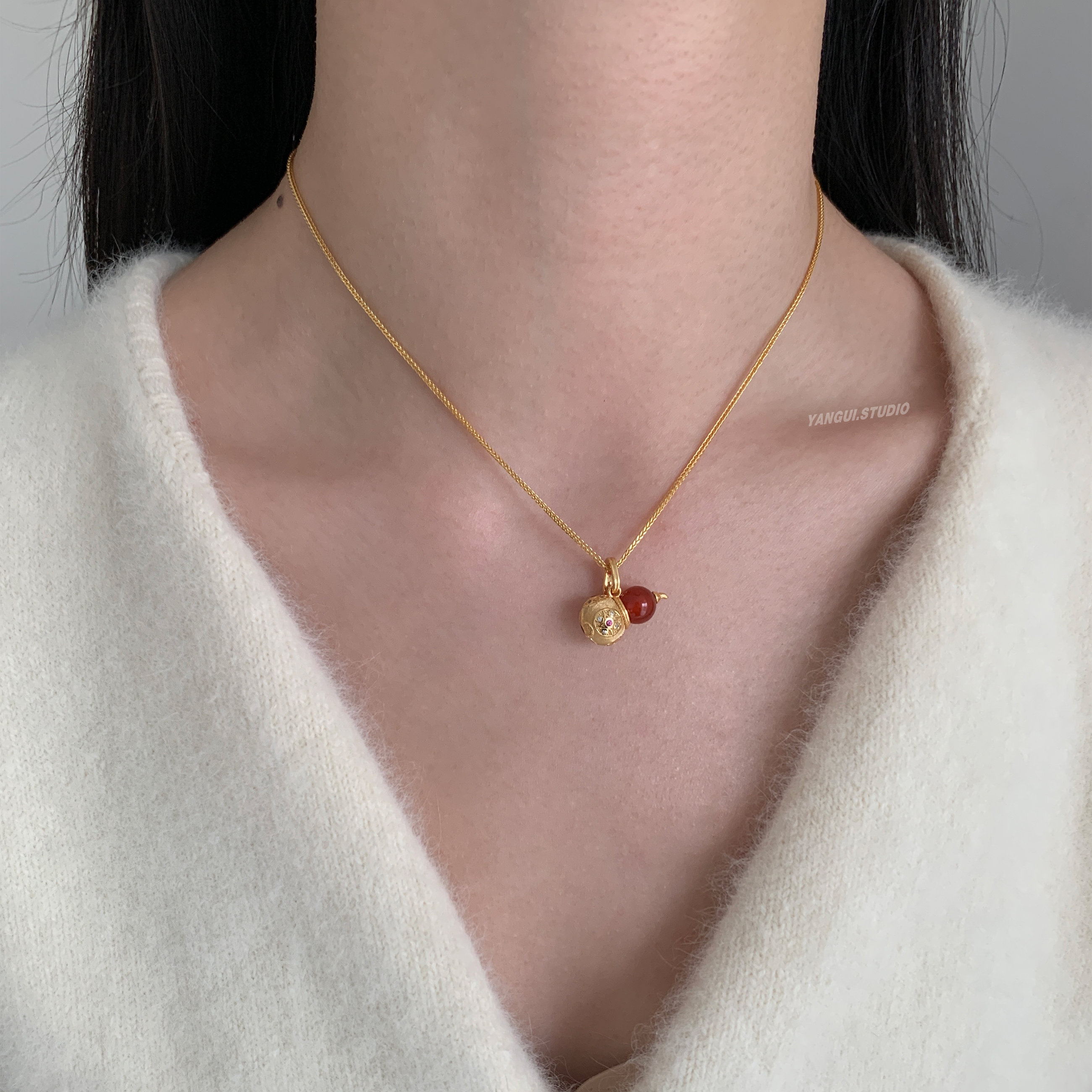 燕归玛瑙宝葫芦国风纯银百搭项链