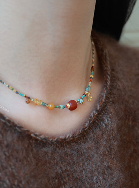 燕归禧念国风南红串珠小众项链女