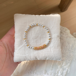 Yangui燕归「寻桃组合」轻奢足银999.9百搭重工描金新中式手链女