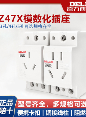 德力西模数化插座DZ47X五孔三插16A二孔10A导轨式配电箱轨道插座