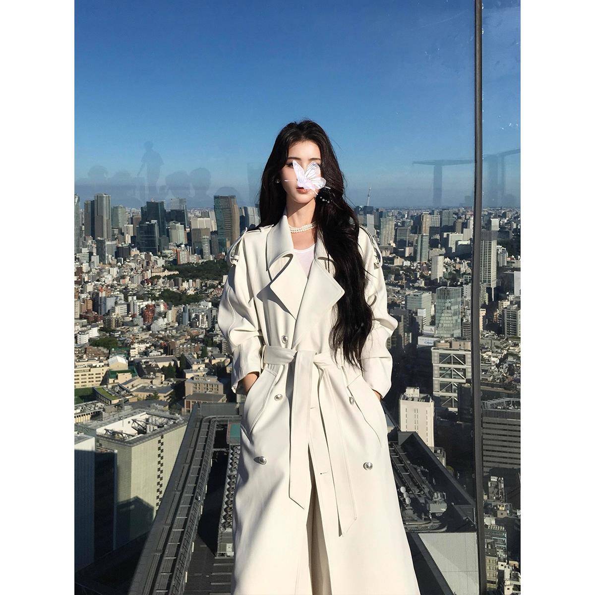 巨好看米白色风衣外套女2025秋季新款韩系高级感小个子中长款大衣
