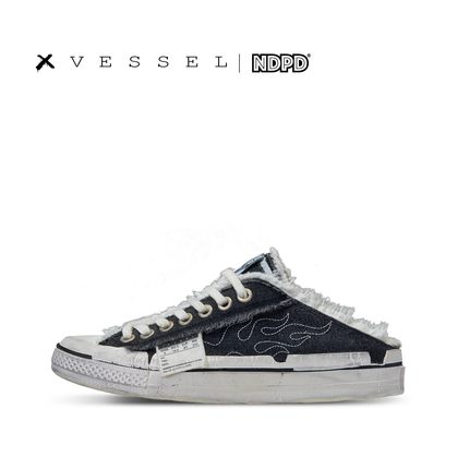 xVESSELNDPD联名款裂痕半拖休闲百搭做旧帆布鞋男女同款