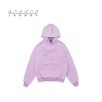 xVESSEL吴建豪乱针绣Hoodie水洗紫情侣宽松休闲卫衣男女同款