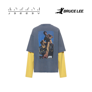 xVESSEL李小龙联名圆领休闲长袖拼色T恤男女同款街头百搭