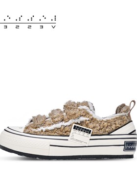 xVESSEL新款儿童帆布鞋毛绒保暖男女毛绒三色童鞋粘带款大童板鞋